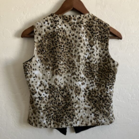 Vintage Vest 80s 90s Womens Leopard Print Zipper Front Big Cat Tan Brown - Picture 7 of 12